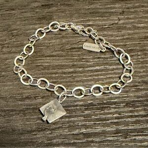 James Avery Sterling Silver Double Curb Link Charm Graduation Cap Bracelet 6.5”